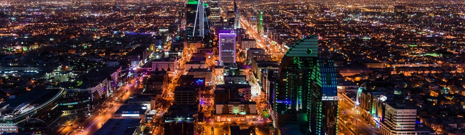 Streets in illuminated cityscape, Riyadh, Saudi Arabia